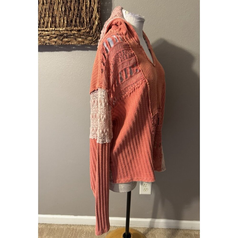Anthropologie Oli & Hali Knit Pullover Sweater M Hoodie Thrashed Open Orange - Picture 10 of 15
